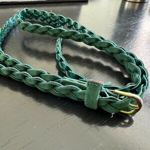H&M Braided Hunter Green Velvet Skinny Belt w/ Gold Buckle One Size